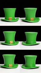 A set of four different views of a green top hat.