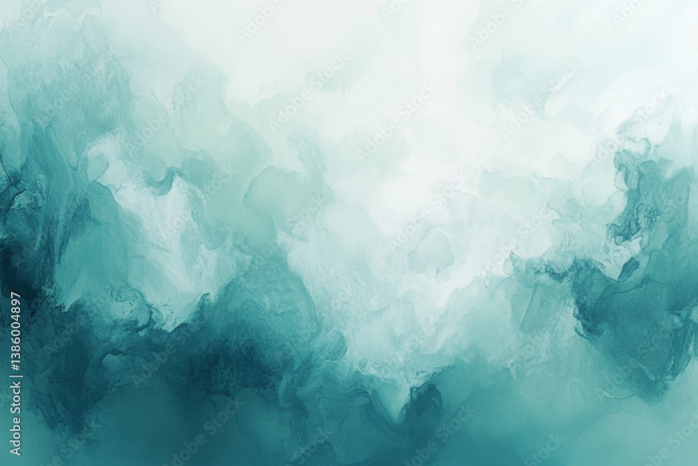 Poster ethereal teal watercolor wash background with soft blending and flowing textures creating a serene a