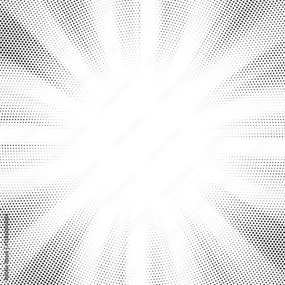 Poster Halftone gradient sun rays pattern. Abstract halftone vector dots background. monochrome dots pattern. Vector background in comic book style with sunburst rays and halftone. Retro pop art design.	
