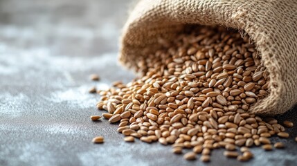 Obraz premium A close-up of sunflower seeds spilling out of a burlap sack onto a white surface