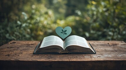 Open book with heart and nature