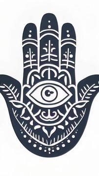 Intricate hamsa hand symbols forming symmetrical, decorative pattern against pristine white background, representing spiritual protection and cultural design