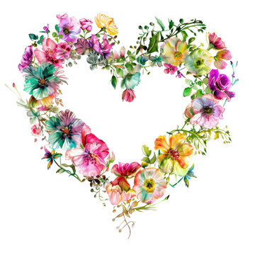 Pastel Watercolor Heart Floral Wreath