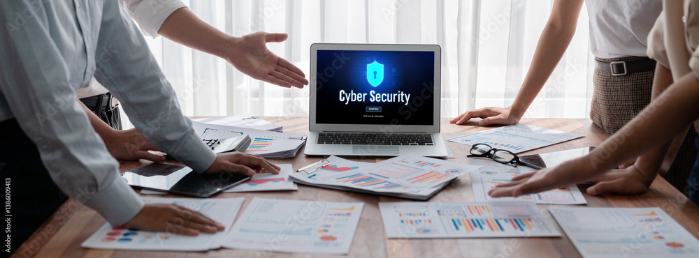 Aufkleber Cyber security system on computer screen protect private information brisk from hacker and cyber attack
