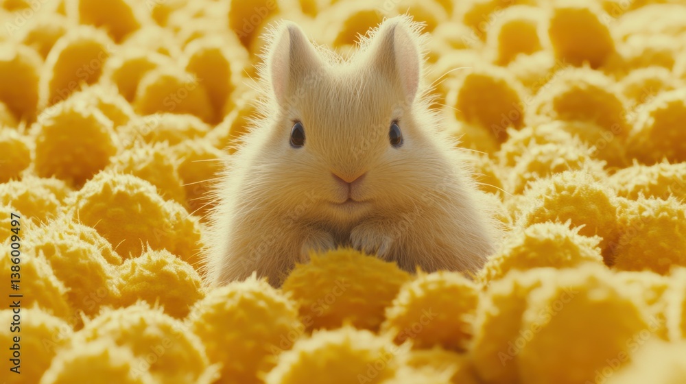 Poster adorable bunny nestled among a field of golden flowers creating a warm and inviting spring scene wit