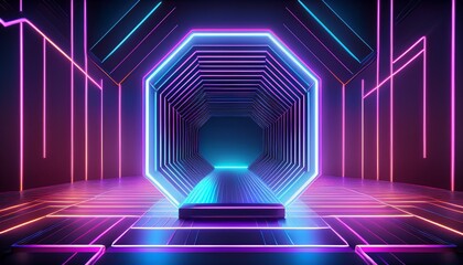 Fototapeta premium abstract geometric platform with neon lighting