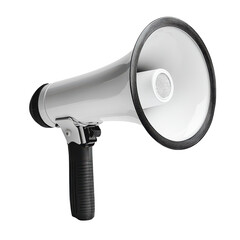 White megaphone on black background loud announcement public address system isolated on transparent background