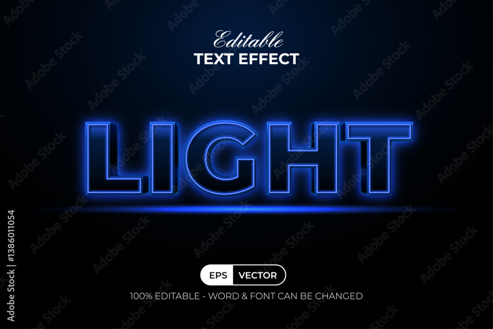 Poster blue light text effect 3d style. editable text effect.