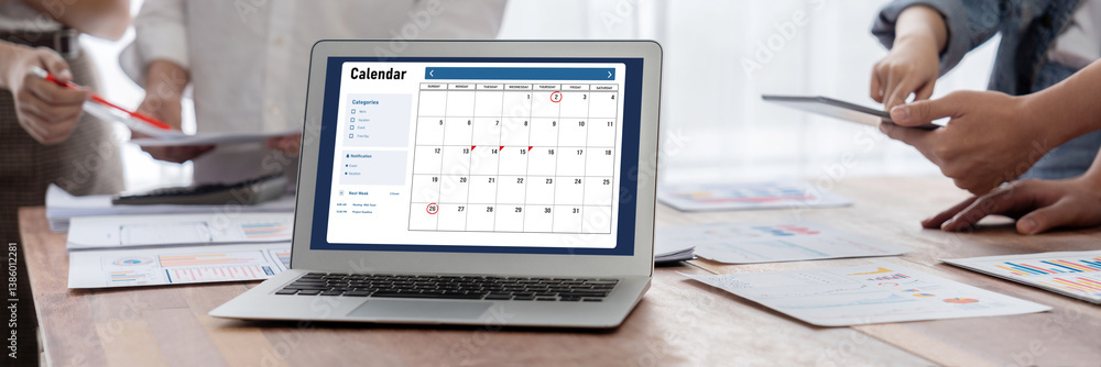 Poster Calendar on computer software application for brisk schedule planning for personal organizer and online business