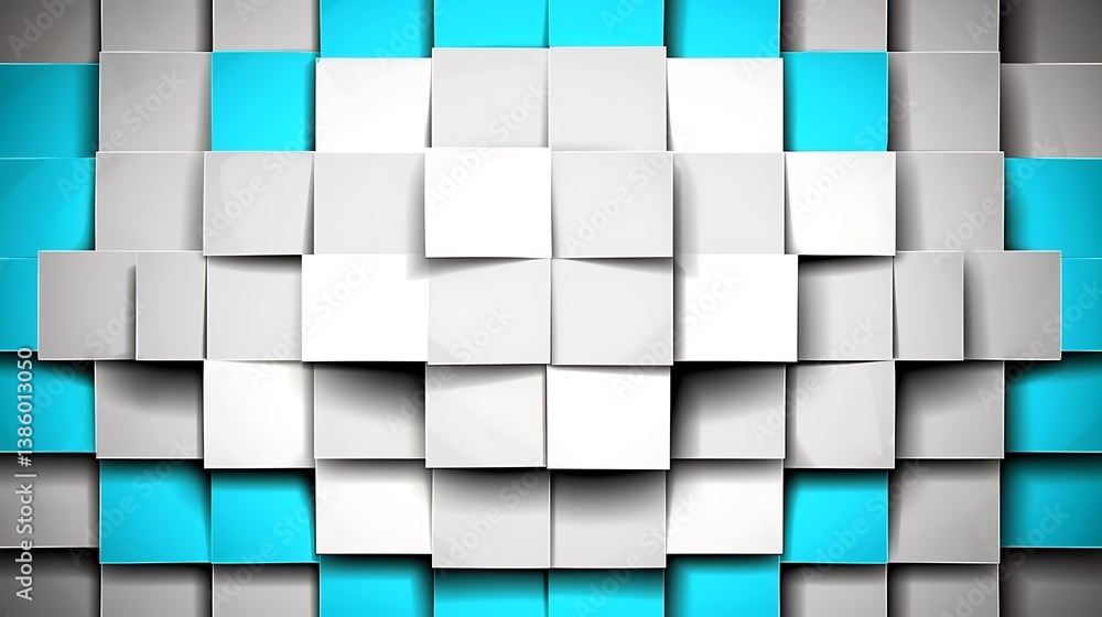 Poster abstract image composed of layered squares in varied colors