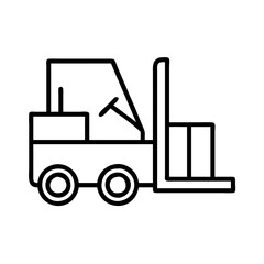 Forklift truck vector icon, industrial vehicle outline illustration for warehouse and construction site use