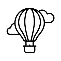 Hot air balloon flying in the sky with clouds vector illustration line art for travel and adventure design