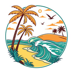 Tropical Beach Sunset in a Circle Frame