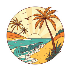 Tropical Beach Sunset in a Circle Frame