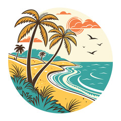 Tropical Beach Sunset in a Circle Frame