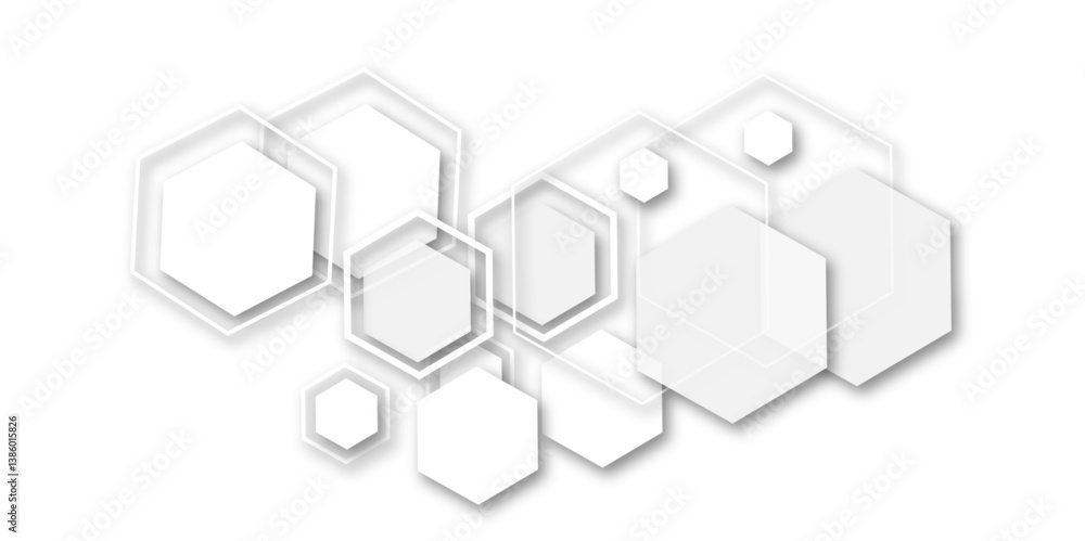 Poster abstract white and grey hexagon technology geometric pattern concept white background. use for templ