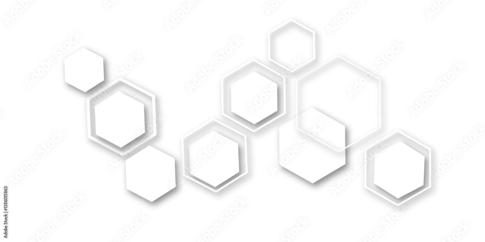 Poster abstract white and grey hexagon technology geometric pattern concept white background. use for templ