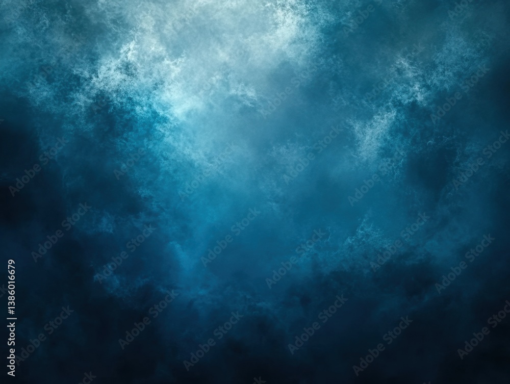 Poster deep teal underwater abstract with swirling clouds and light rays creating a serene and mysterious a