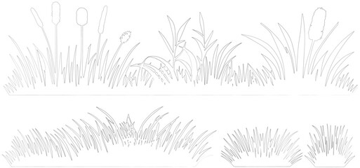 Plant elevation line silhouettes outline - grass, shrub, tree set, silhouette grass vector