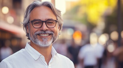 Happy businessman is smiling in the city