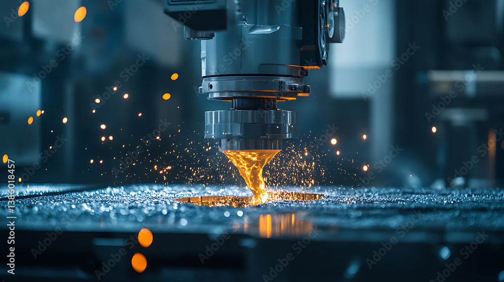 Poster an ai powered system optimizing precision casting in metal manufacturing, factory floor with real-ti