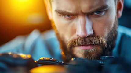 Skill Automotive specialist fine tuning an engine for peak performance in a repair shop.