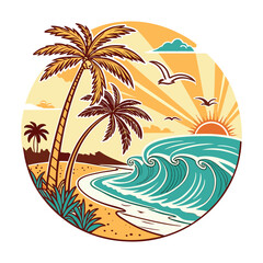 Tropical Beach Sunset in a Circle Frame