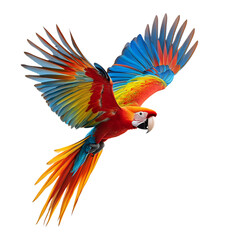 A Radiant Macaw Parrot Flying Isolated on Transparent Background