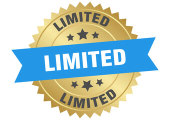 limited. limited round blue and gold label isolated on transparent background