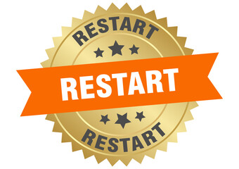 restart. restart round orange and gold label isolated on transparent background