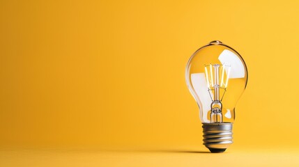 Single lightbulb on yellow background