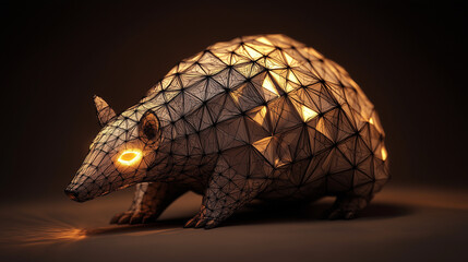 Glow Low Poly Armadillo - Geometric Light Animal Art