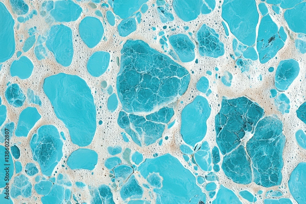 Poster abstract turquoise stone design with white porous background creating a calming visual texture ideal