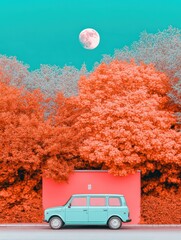 Classic Red Compact Car with Enhanced Automotive Lighting Features