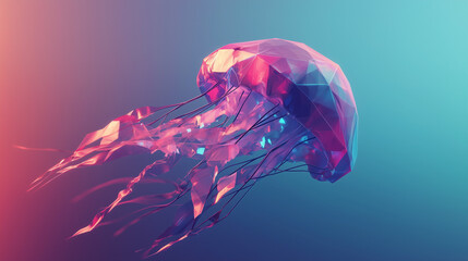 Polygonal Jellyfish - Vibrant Tentacles, Underwater Art 