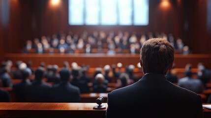 Fototapeta premium Courtroom Witness Testimony: A Man Facing a Jury