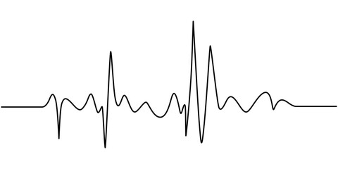 Continuous line representing a heartbeat outline vector art illustration, Heart beat one line. Continuous lines heart beats drawing. Wave pulse. Hand draw heartbeat. Design heartbeat for print. Black.