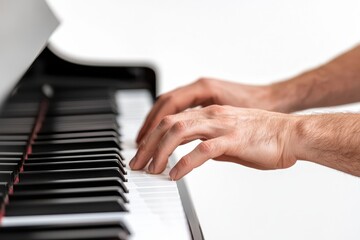 Obraz premium A high-angle shot of a solo pianist playing piano, showcasing artistry and emotion in a captivating performance.