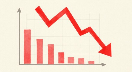 Downward trend graph with red bars and arrow