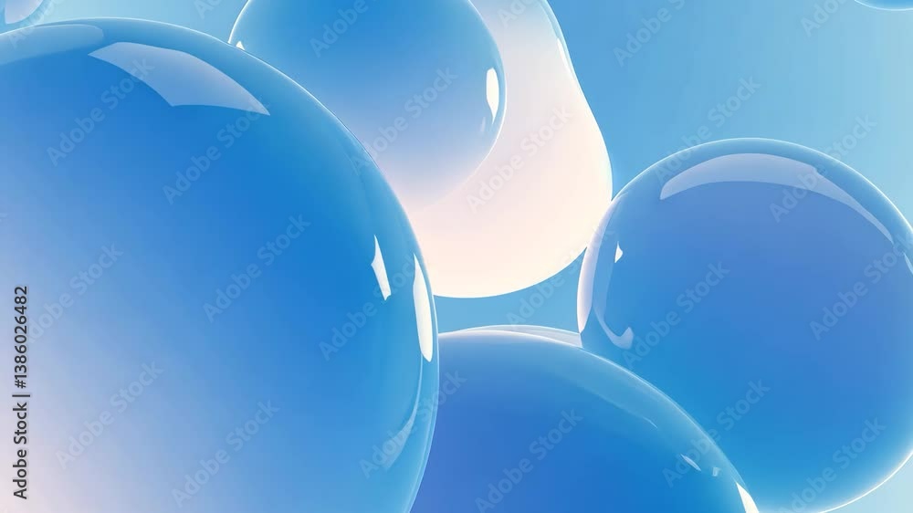 Poster abstract sphere shapes background with blue and white gradient in soft lighting and glossy texture