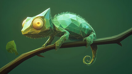 Polygonal Chameleon: Glowing Yellow Eyes, Animal Art
