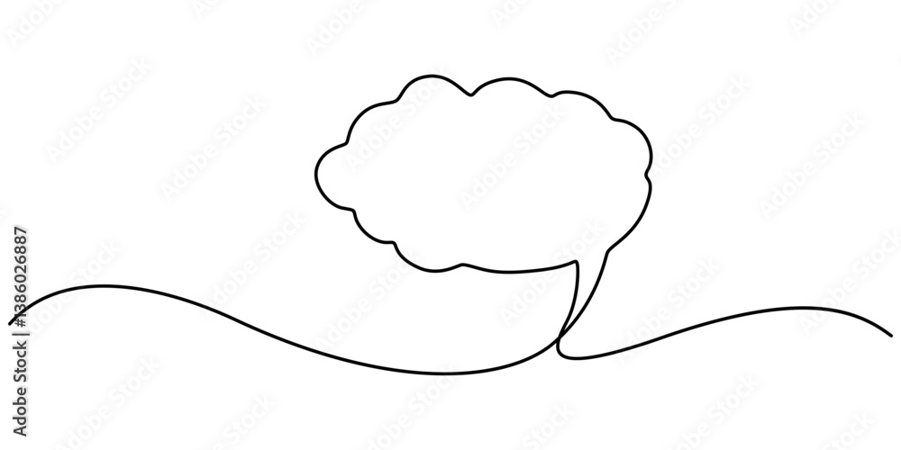 Poster speech bubble single line icon, continuous one line drawing of speech bubble, black and white graphi