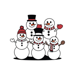  Happy Snowman Family Winter Holiday Cartoon Illustration