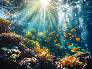 Obraz premium colorful coral reef with tropical fish,