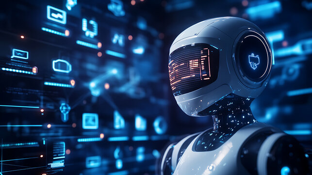 An AI powered system optimizing real time customer service by analyzing user inquiries and response effectiveness, futuristic AI-driven customer support platform, Business technology style