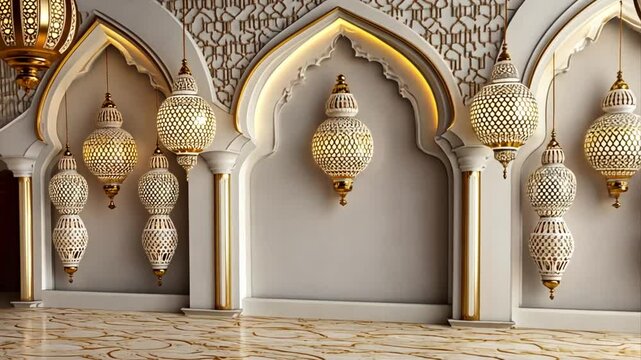 Elegant islamic background with arabic lanterns exquisite architecture for ramadan and eid celebrations