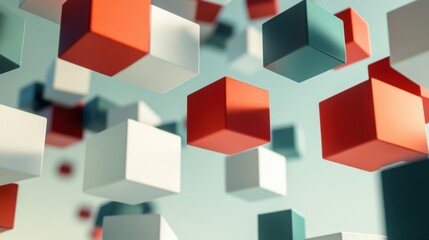 Obraz premium Abstract Floating Colored Cubes on Light Blue Background