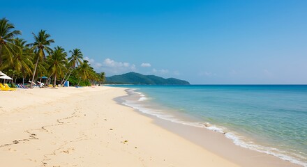 Fototapeta premium Azure Embrace: Tropical Dawn AI Generated