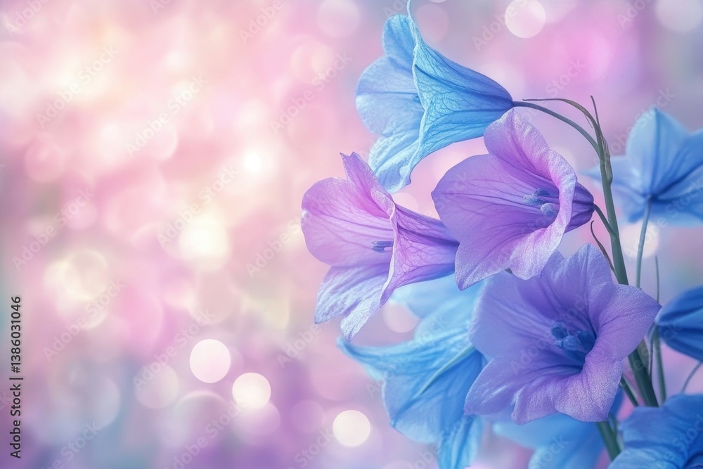 Poster ethereal bellflower bloom in soft pastel hues against a bokeh background creating a dreamy and encha