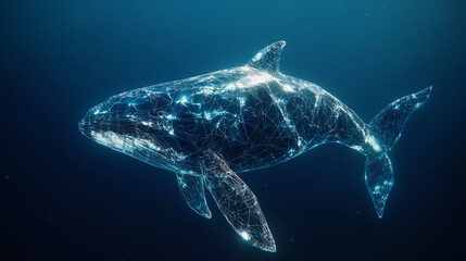Glow Wireframe Whale 3D Geometric Marine Art